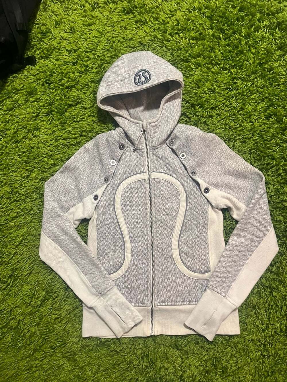 Lululemon Special Edition Scuba Hoodie Vest Ghost Herringbone Gray White